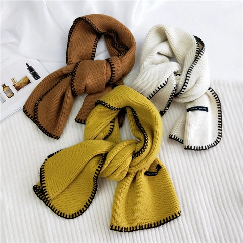 Sciarpa In Maglia Da Donna Morbida Calda Invernale Con Bordo Cucito A Mano A Contrasto Ed Etichetta Intessuta Chic