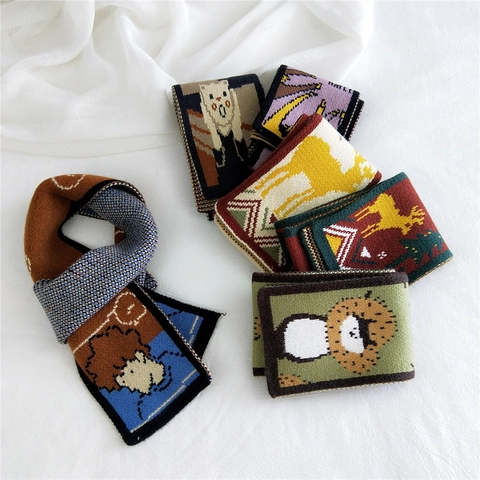 Cartoon Rentier Strickschal Damen Winter Warm Langer Schal Weihnachten Hirsch Muster Student Mode Halswärmer Weich