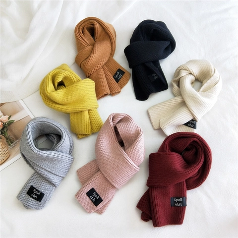 Solid Color Knitted Scarf Soft Warm Winter Neck Warmer Ribbed Knit Fashion Accessory Long Style For Women Elegant