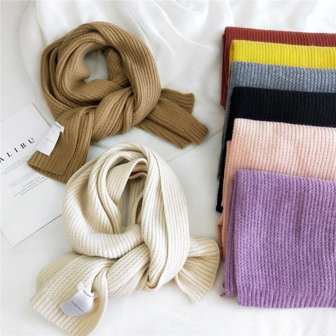 Bufanda De Punto Invierno Gruesa Cálida Acanalada Color Sólido Mezcla De Lana Estilo Minimalista Larga Suave Para Mujeres Hombres