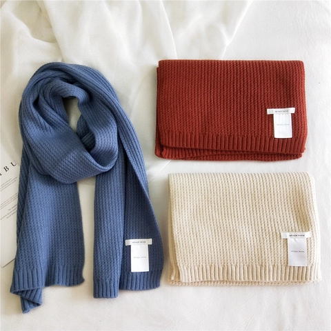 Bufanda De Punto Invierno Gruesa Cálida Acanalada Color Sólido Mezcla De Lana Estilo Minimalista Larga Suave Para Mujeres Hombres