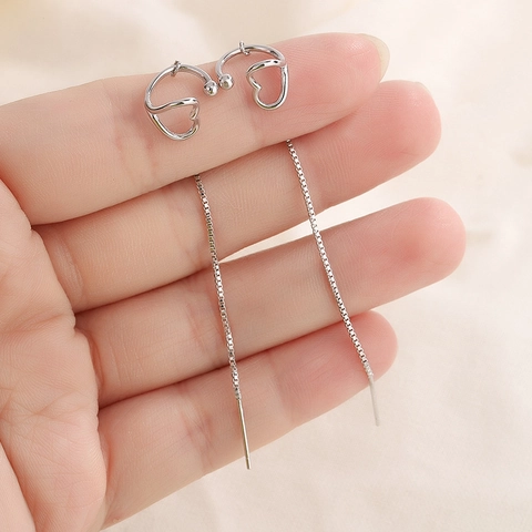 Orecchini A Filo A Cuore Con Nappa E Ear Cuff Rame Placcato Argento Stile Coreano Gioielli Minimalisti Per Donne