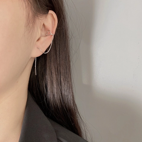 Orecchini A Filo A Cuore Con Nappa E Ear Cuff Rame Placcato Argento Stile Coreano Gioielli Minimalisti Per Donne