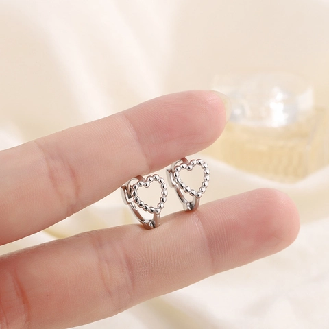 Zierliche Herz-Creolen Mit 925 Sterling Silber Ohrstecker Perlenbesetzt Hohl Koreanischer Stil Süßer Eleganter Schmuck Für Damen