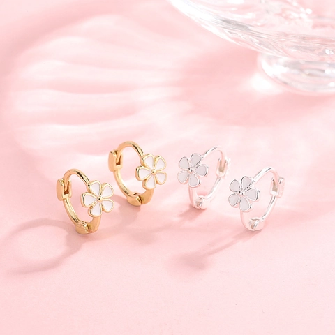 Witte Bloem Hoop Oorbellen Met 925 Sterling Zilveren Oorknopje Koper Emaille Florale Sieraden Voor Dames