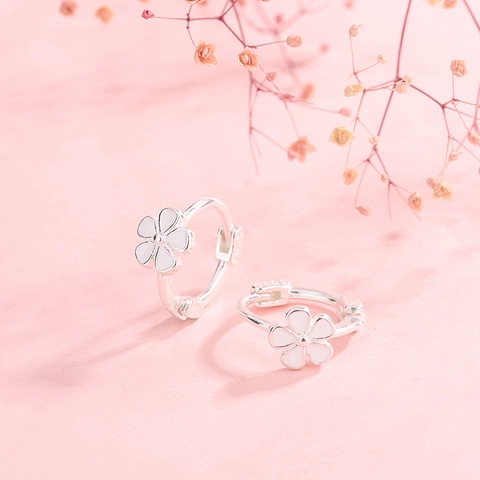 Witte Bloem Hoop Oorbellen Met 925 Sterling Zilveren Oorknopje Koper Emaille Florale Sieraden Voor Dames