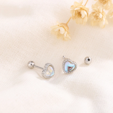 Hart Faux Maansteen Knopoorbellen Koperen Oorsteker Schroefsluiting Bal Kraakbeen Piercing Sieraden Elegant Dames