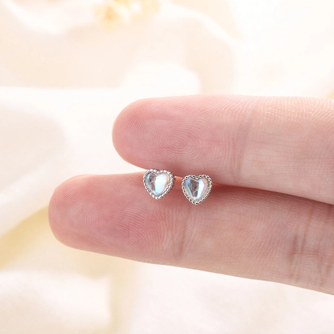 Hart Faux Maansteen Knopoorbellen Koperen Oorsteker Schroefsluiting Bal Kraakbeen Piercing Sieraden Elegant Dames