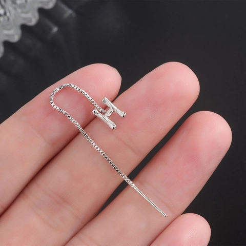 Minimalist Alphabet Initial Ear Threader Earrings Copper Bark Texture Long Chain Jewelry For Women