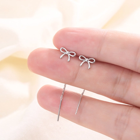 Butterfly Bow Tassel Ear Threaders Copper With 925 Sterling Silver Earring Post Elegant Jewelry For Women