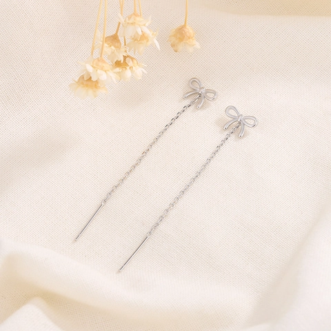 Butterfly Bow Tassel Ear Threaders Copper With 925 Sterling Silver Earring Post Elegant Jewelry For Women