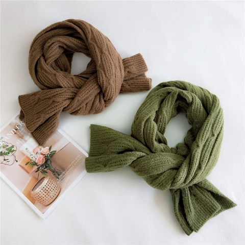Bufanda De Punto Invierno Cálida Gruesa Con Trenzas Larga Mezcla De Lana Envolvente Color Sólido Unisex Otoño