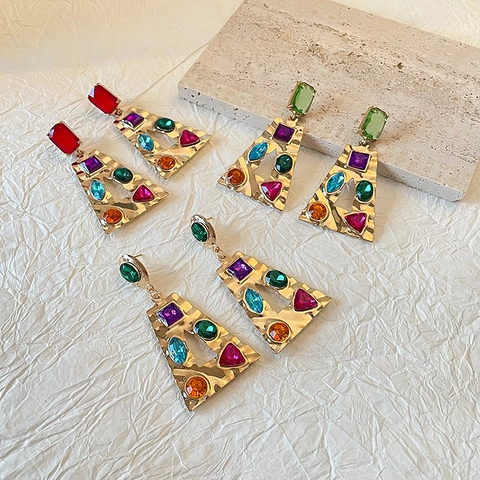 Geometrische Hangoorbellen Kleurrijke Rhinestone Hart Vlinder Legering Met Roestvrijstalen Oorsteker Boheems Vintage Vrouwen