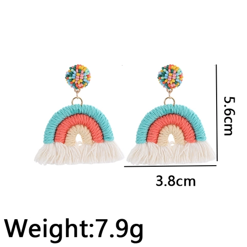 Orecchini Pendenti Arcobaleno Bohémien Per Donna Corda In Cotone Intrecciata A Mano Con Perline Acriliche Colorate E Nappe