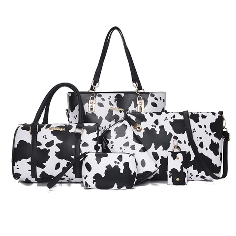 Tote Handtasche Und Schultertasche Und Clutch Brieftasche Mit Kuhmuster PU Leder Taschen Für Frauen Chic Lässig