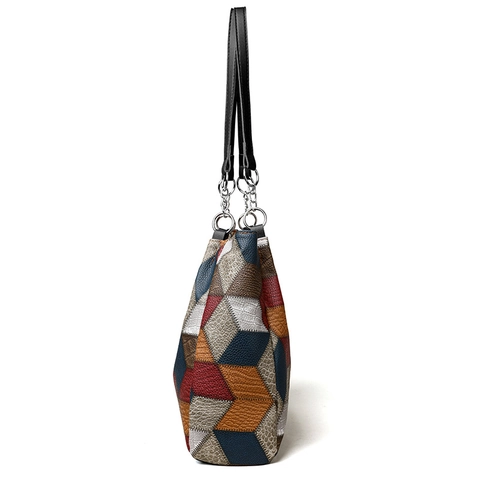 Bolso Tote Geométrico Color Block Gran Capacidad Cuero PU Patchwork Bolso De Hombro Estilo Retro Casual Para Mujeres