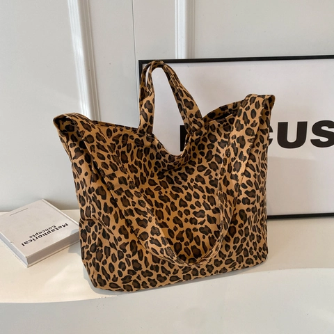 Leopard Muster Canvas Tote Bag Große Kapazität Lässige Pendler Handtasche Damen Umhängetasche Mode Vielseitig Hobo