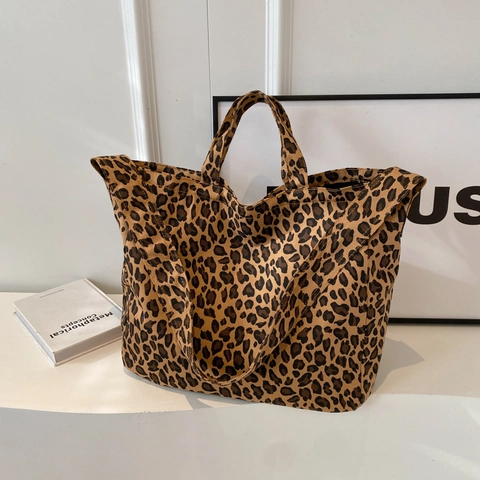 Leopard Muster Canvas Tote Bag Große Kapazität Lässige Pendler Handtasche Damen Umhängetasche Mode Vielseitig Hobo