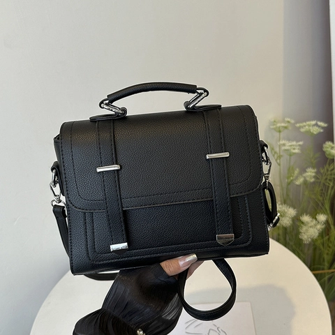 Bolso De Mano Retro De Cuero PU Bolso Bandolera Mujer Textura Litchi Asa Superior Mensajero Correa Ajustable Urbano