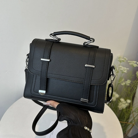 Bolso De Mano Retro De Cuero PU Bolso Bandolera Mujer Textura Litchi Asa Superior Mensajero Correa Ajustable Urbano