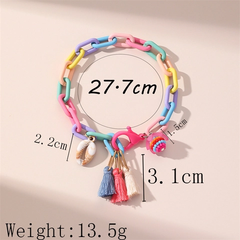 Bohemian Colorful Acrylic Resin Chain Anklet With Natural Shell Tassel Flower Pendants Beach Style For Women