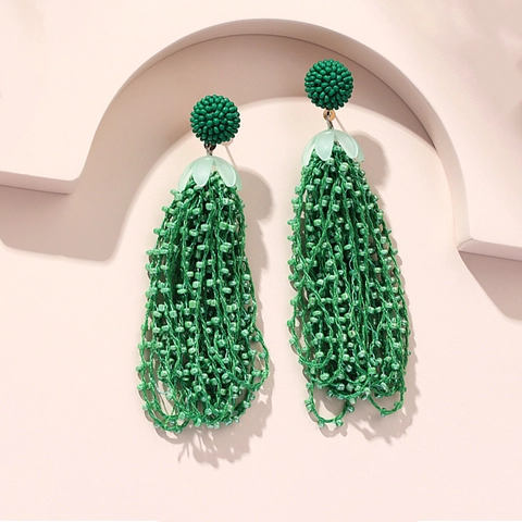 Long Beaded Tassel Earrings For Women Bohemian Ethnic Style Handmade Glass Seed Beads Alloy Jewelry Gift