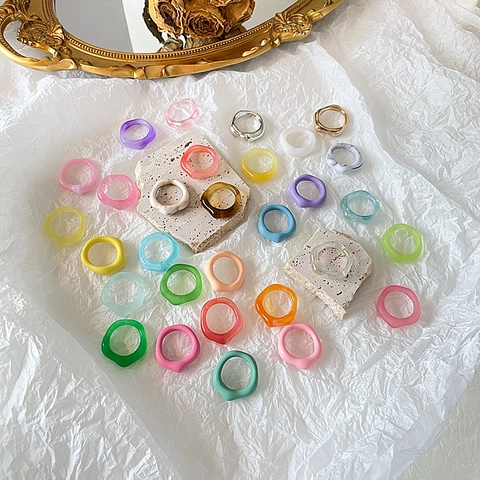 Anillo De Ondas Irregulares Resina Acrílico Colorido Color Caramelo Geométrico Joyería Accesorios Para Mujeres Niñas Nuevo