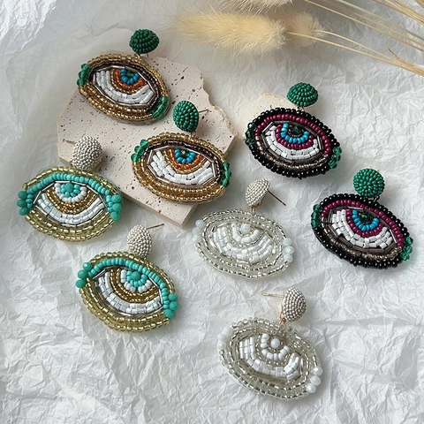 Evil Eye Perlen Ohrhänger Mit Ohrstecker Handgefertigte Böhmische Ethnische Glasperlen Mode Hängeohrringe Damen