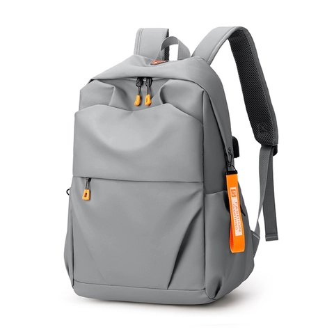 Men Business Casual Backpack Waterproof Nylon Laptop Bag With USB Charging Port Lightweight Travel Daypack Solid Color