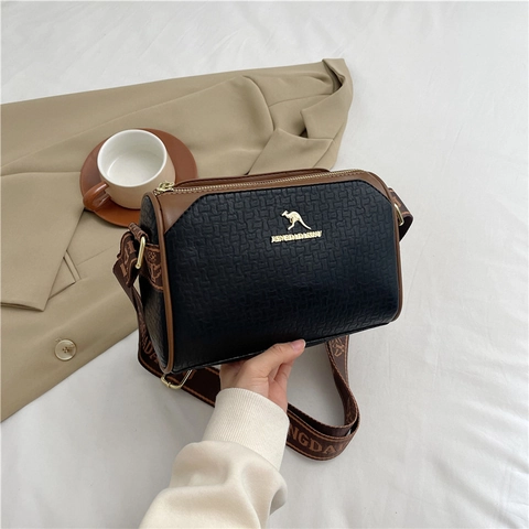 Women Crossbody Bag PU Leather Embossed Large Capacity Boston Pillow Shape Retro Shoulder Handbag Color Block