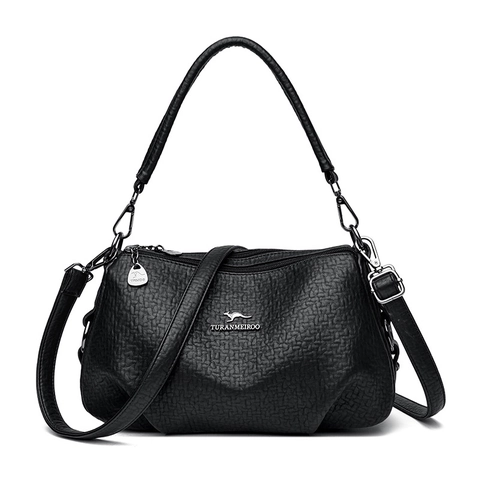 Sac à Épaule en Cuir PU Gaufré pour Femmes Sac Bandoulière Vintage Avec Logo Kangourou Compartiments Multiples Mode Quotidienne