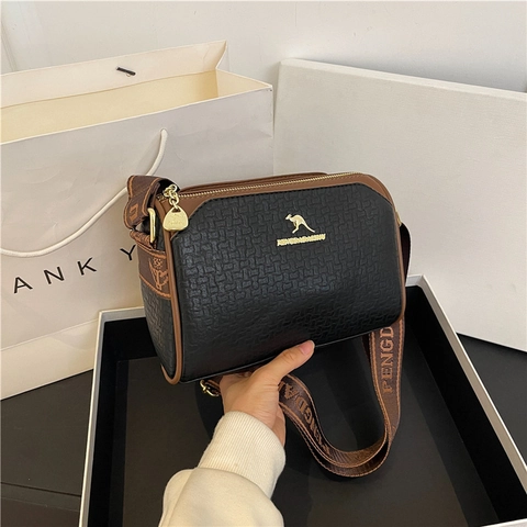 Women Crossbody Bag PU Leather Embossed Large Capacity Boston Pillow Shape Retro Shoulder Handbag Color Block