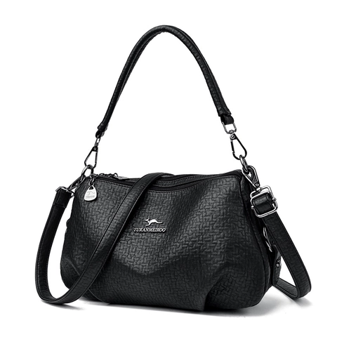 Sac à Épaule en Cuir PU Gaufré pour Femmes Sac Bandoulière Vintage Avec Logo Kangourou Compartiments Multiples Mode Quotidienne
