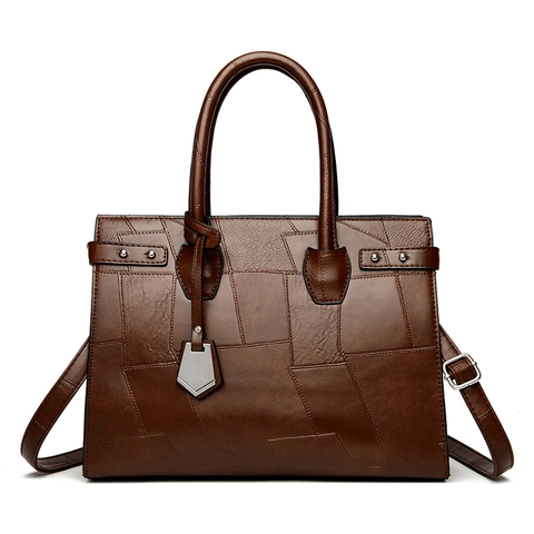 Damen Patchwork Tote Bag PU Leder Geometrisches Muster Große Kapazität Handtasche Schulter Umhängetasche Silber Hardware