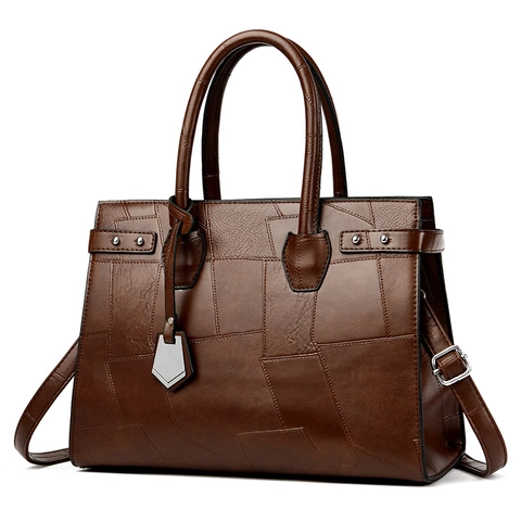 Damen Patchwork Tote Bag PU Leder Geometrisches Muster Große Kapazität Handtasche Schulter Umhängetasche Silber Hardware