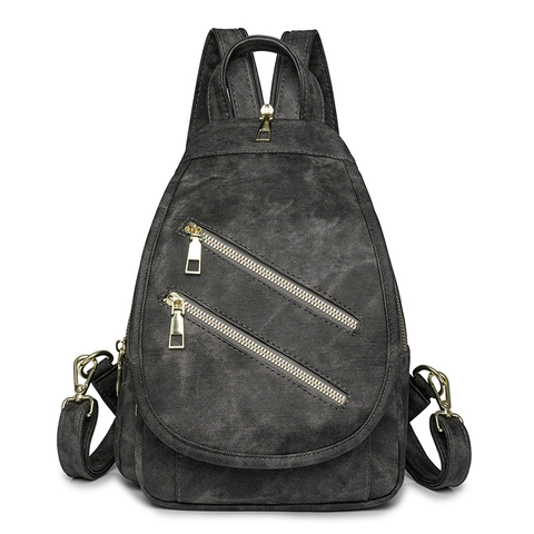 Bolso de Pecho de Cuero PU Retro para Mujer Mochila Multiusos Con Cremalleras Doradas Bolso de Hombro Casual para Viajes