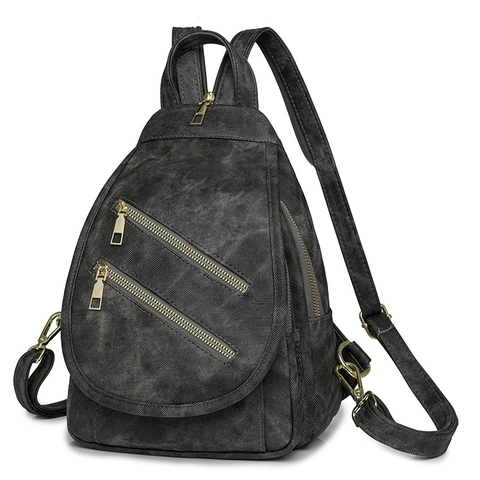 Bolso de Pecho de Cuero PU Retro para Mujer Mochila Multiusos Con Cremalleras Doradas Bolso de Hombro Casual para Viajes