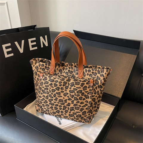 Leopardenmuster Tote Bag Leinwand Große Kapazität Schultertasche Handtasche Für Frauen Mit Verstellbarem Gurt