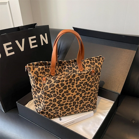 Leopardenmuster Tote Bag Leinwand Große Kapazität Schultertasche Handtasche Für Frauen Mit Verstellbarem Gurt