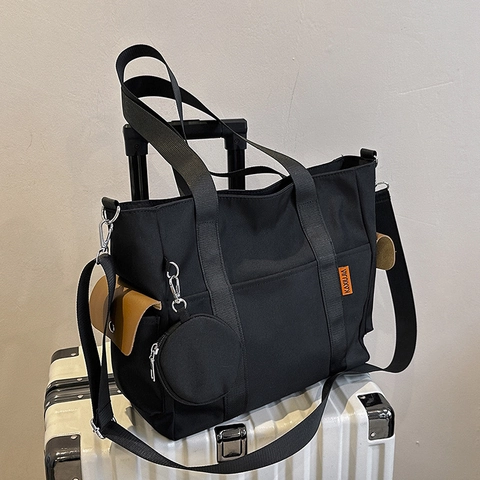 Borsa Tote Grande Capacità Nylon Tela Casual Semplice Borsa A Spalla Con Portamonete Rotondo Tracolla Regolabile Donna