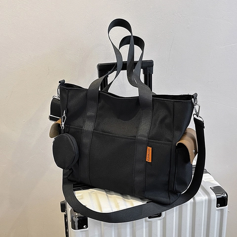 Borsa Tote Grande Capacità Nylon Tela Casual Semplice Borsa A Spalla Con Portamonete Rotondo Tracolla Regolabile Donna