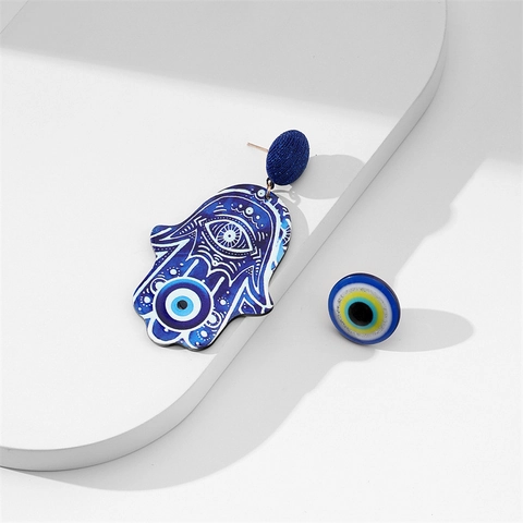 Pendientes Asimétricos Mano De Fátima Mal De Ojo Aleación Acrílico Tela Bohemio Vintage Joyería Para Mujeres
