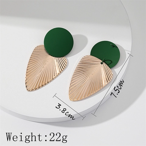Geometric Leaf Drop Earrings Alloy Matte Contrast Color Radial Texture Statement Jewelry Women Stainless Steel Earring Post