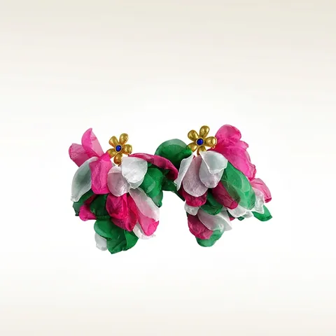 Handmade Floral Tassel Earrings Alloy Mesh Layered Petal Bohemian Oversized Drop Dangle Jewelry For Women Statement
