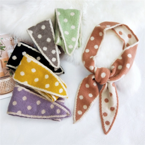 Vintage Polka Dot Gebreide Sjaal Voor Vrouwen Herfst Winter Warm Dun Lang Halsdoek Retro Meisjesachtig Decoratieve Halsdoek