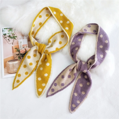 Vintage Polka Dot Gebreide Sjaal Voor Vrouwen Herfst Winter Warm Dun Lang Halsdoek Retro Meisjesachtig Decoratieve Halsdoek
