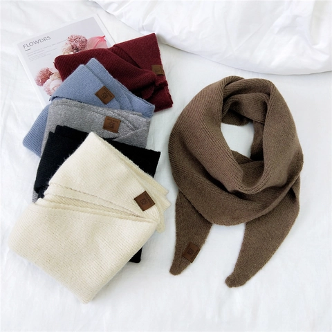 Sciarpa Triangolare In Maglia Da Donna Scialle Inverno Caldo Finto Colletto Stile Retrò Con Toppa In Pelle Versatile