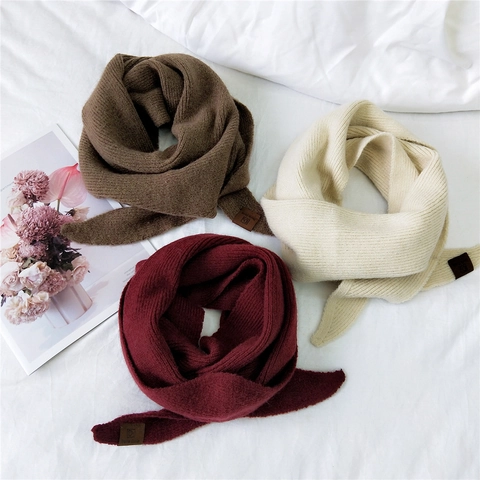 Sciarpa Triangolare In Maglia Da Donna Scialle Inverno Caldo Finto Colletto Stile Retrò Con Toppa In Pelle Versatile