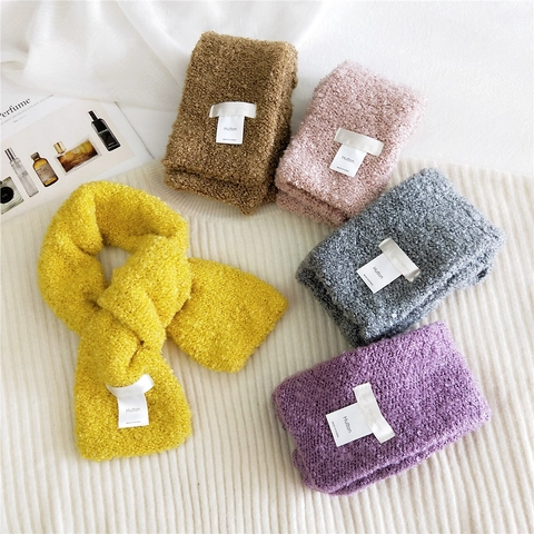 Scaldacollo Donna in Morbido Pile Teddy Sciarpa Calda Peluche Riccio Tinta Unita Double Face Stile Coreano Accessori Inverno