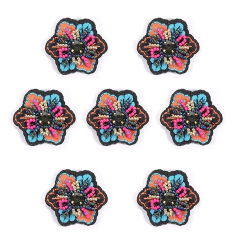 Handmade Embroidered Flower Charms Beaded Fabric Floral Patches DIY Jewelry Making Earrings Accessory Bohemian Style